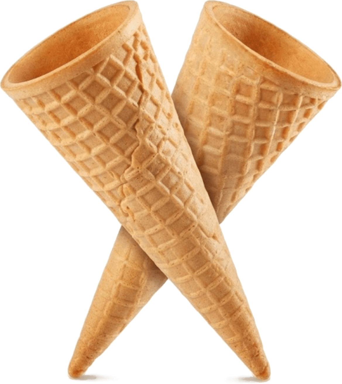 Dois cascões waffle de baunilha cruzados